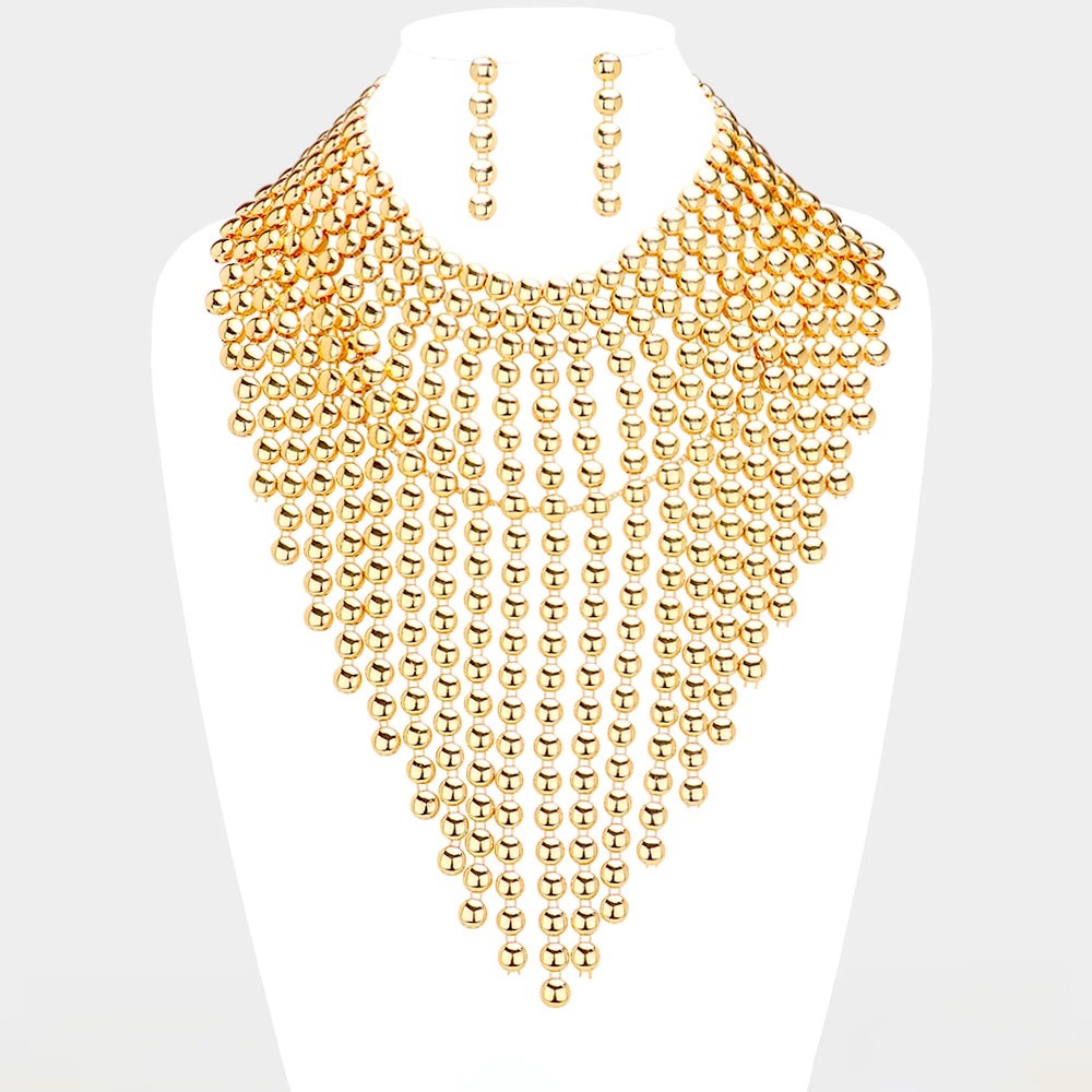 Metal Ball Fringe Collar Statement Necklace